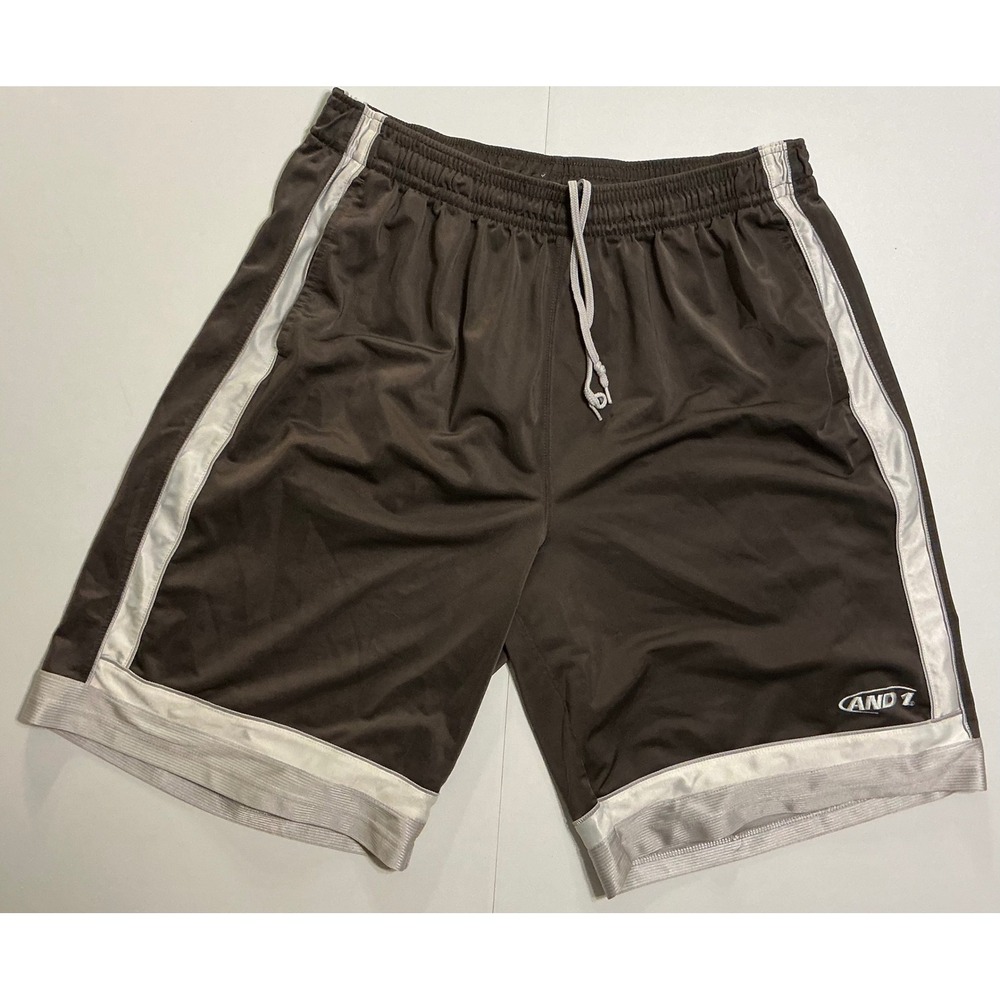 VTG Y2K AND1 Dazzle Smooth Shiny Silky Basketball Shorts Brown White Mesh XL